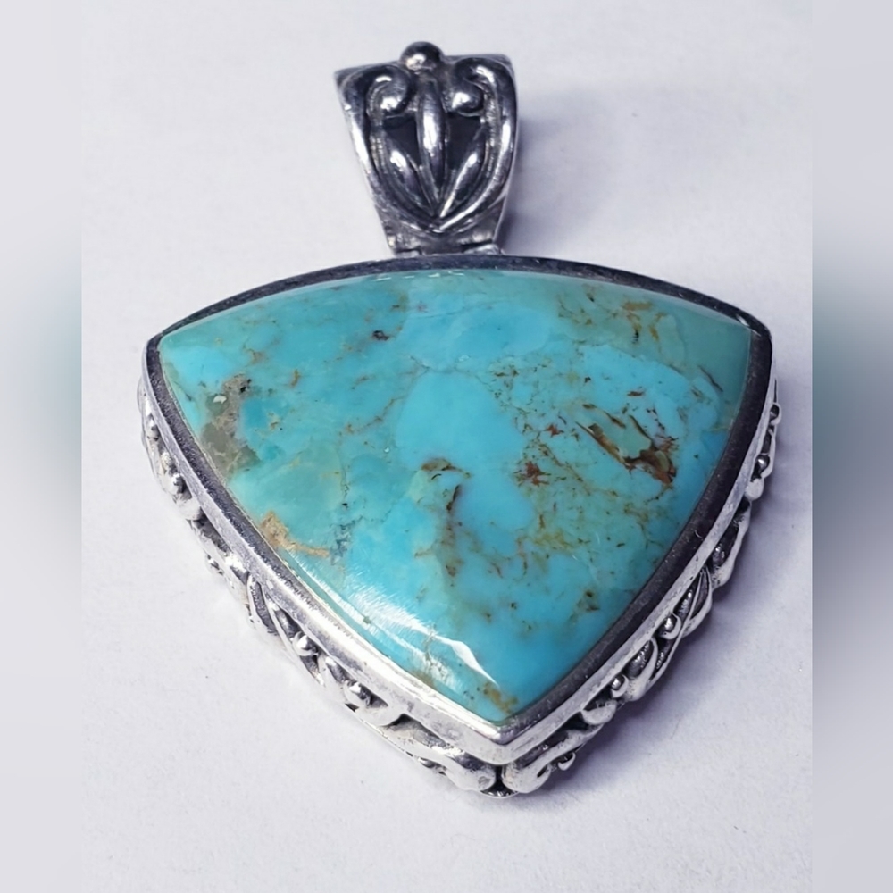 Sterling Silver Chunky Triangular Cabachon Turquo… - image 5